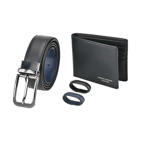 Nappa Leather Wallet & Gun Metal Buckle Belt Gift Set